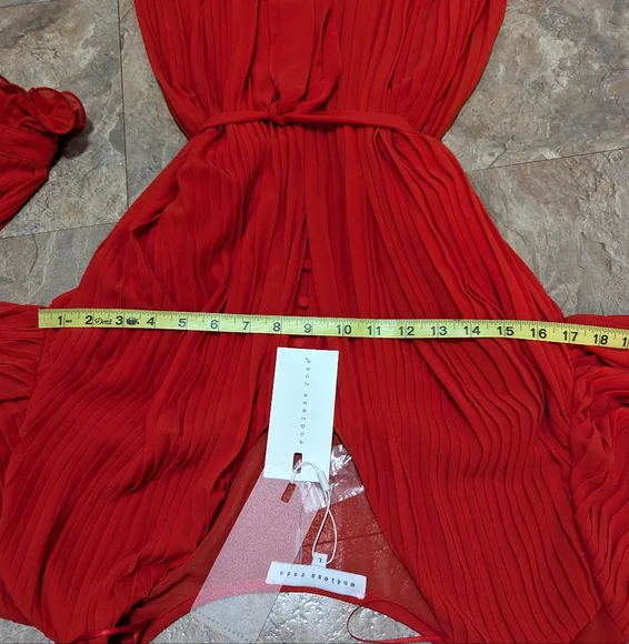NWT Endless Rose Large Bright Red Lined Chiffon Pleated Mini Dress w/ Ruffles - Picture 7 of 9